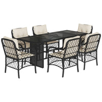 Set da Pranzo da Giardino 7 pz Nero con Cuscini in Polyrattancod mxl 87277