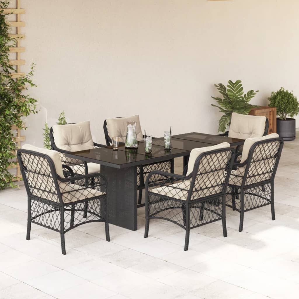 Set da Pranzo da Giardino 7 pz Nero con Cuscini in Polyrattancod mxl 87277