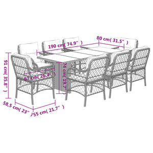 Set da Pranzo da Giardino 9 pz con Cuscini Nero in Polyrattan 3212055