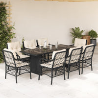 Set da Pranzo da Giardino 9 pz con Cuscini Nero in Polyrattan 3212055