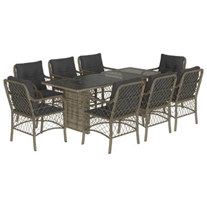 Set da Pranzo da Giardino 9 pz con Cuscini in Polyrattan Grigiocod mxl 87280