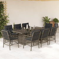 Set da Pranzo da Giardino 9 pz con Cuscini in Polyrattan Grigiocod mxl 87280