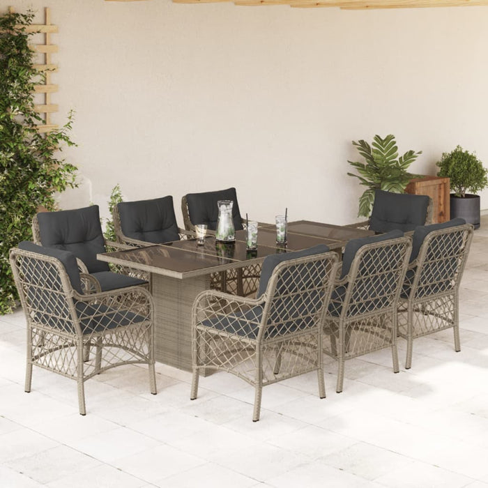 Set Pranzo da Giardino 9pz con Cuscini Grigio Chiaro Polyrattan 3212067