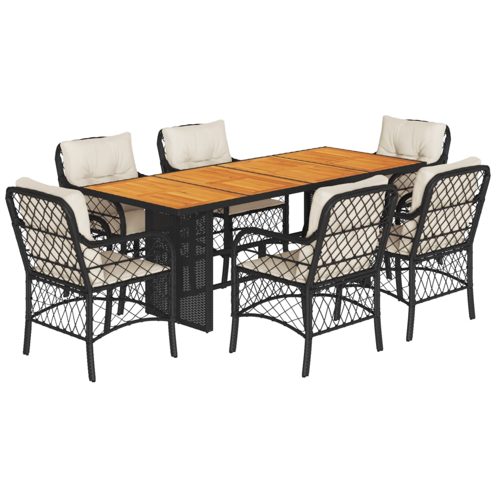 Set da Pranzo da Giardino 7 pz Nero con Cuscini in Polyrattan 3212070