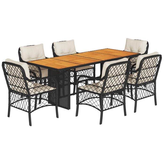 Set da Pranzo da Giardino 7 pz Nero con Cuscini in Polyrattan 3212070