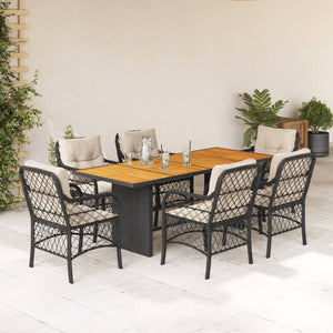 Set da Pranzo da Giardino 7 pz Nero con Cuscini in Polyrattan 3212070