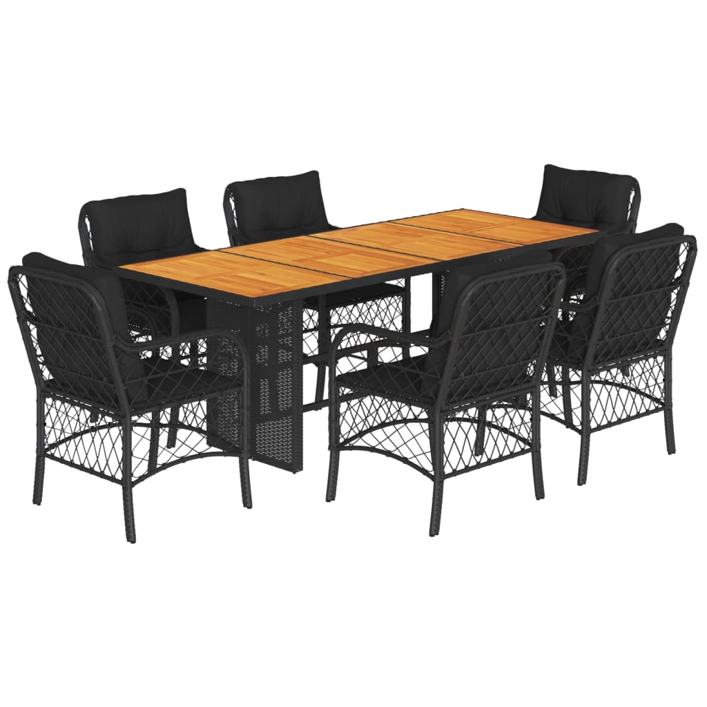 Set da Pranzo da Giardino 7 pz Nero con Cuscini in Polyrattan 3212072