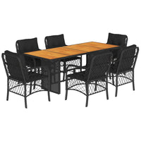 Set da Pranzo da Giardino 7 pz Nero con Cuscini in Polyrattan 3212072