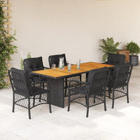 Set da Pranzo da Giardino 7 pz Nero con Cuscini in Polyrattan 3212072