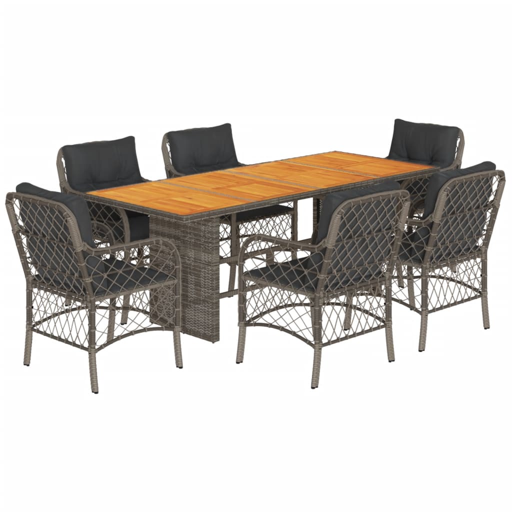 Set da Pranzo da Giardino 7 pz con Cuscini in Polyrattan Grigiocod mxl 113593