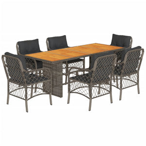 Set da Pranzo da Giardino 7 pz con Cuscini in Polyrattan Grigiocod mxl 113593