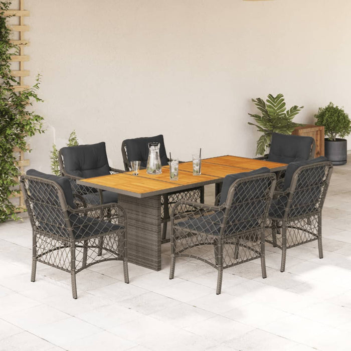 Set da Pranzo da Giardino 7 pz con Cuscini in Polyrattan Grigiocod mxl 113593