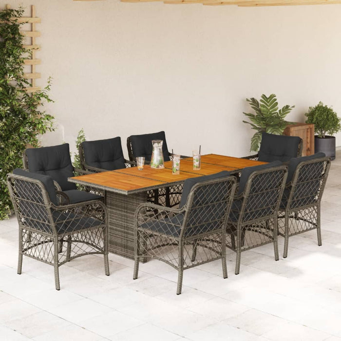 Set da Pranzo da Giardino 9 pz con Cuscini in Polyrattan Grigiocod mxl 87283