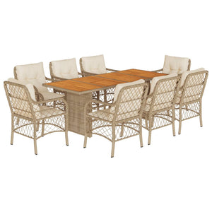 Set da Pranzo da Giardino 9 pz con Cuscini Beige in Polyrattan 3212077