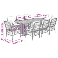 Set da Pranzo da Giardino 9 pz con Cuscini Beige in Polyrattan 3212077