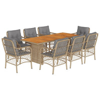 Set Pranzo da Giardino 9 pz con Cuscini Beige Misto Polyrattan 3212079