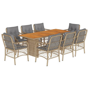 Set Pranzo da Giardino 9 pz con Cuscini Beige Misto Polyrattan 3212079