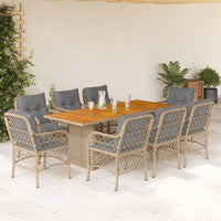 Set Pranzo da Giardino 9 pz con Cuscini Beige Misto Polyrattan 3212079