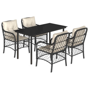 Set da Pranzo da Giardino 5 pz Nero con Cuscini in Polyrattan 3212091