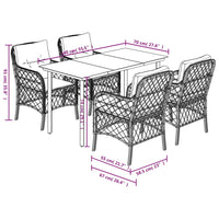 Set da Pranzo da Giardino 5 pz Nero con Cuscini in Polyrattan 3212091