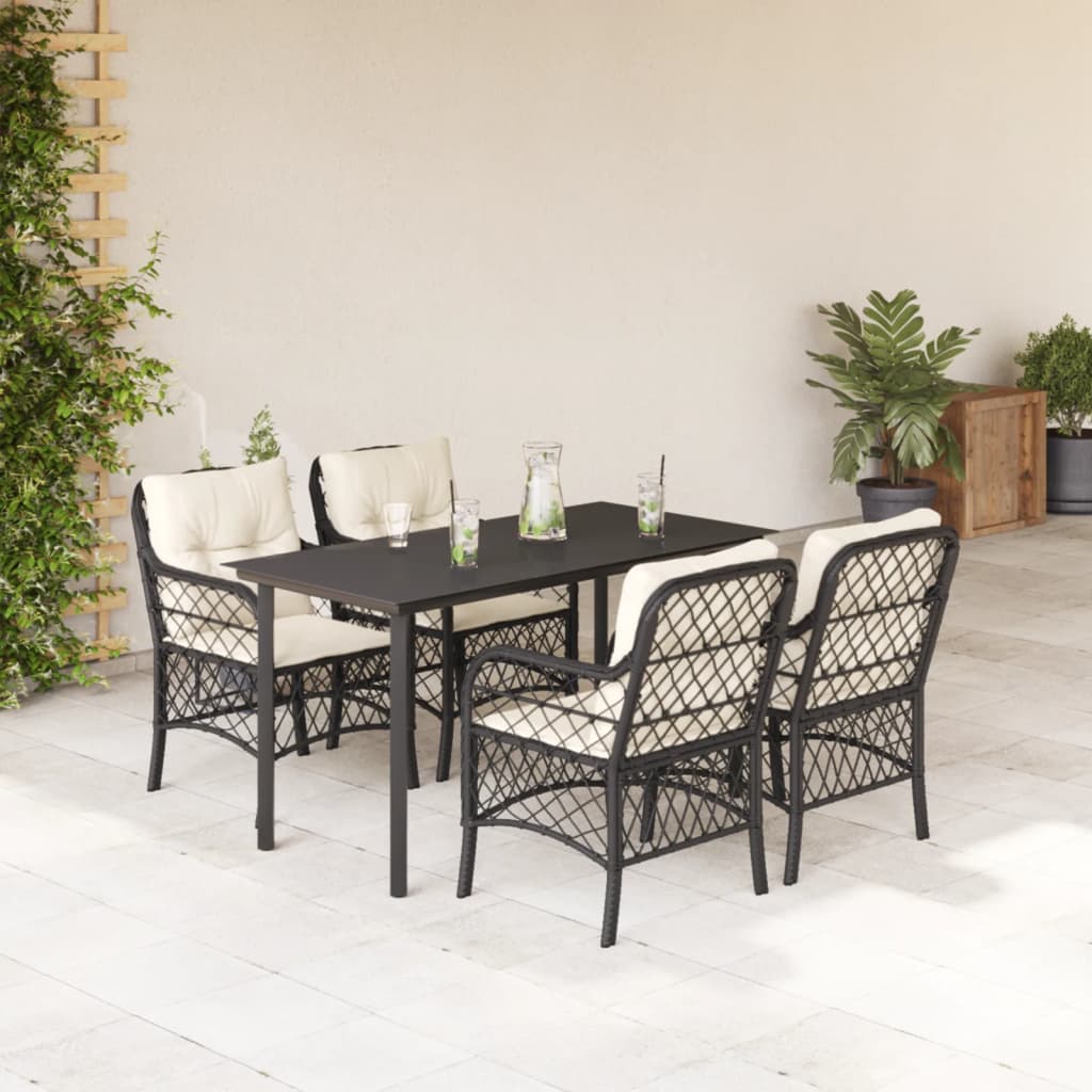 Set da Pranzo da Giardino 5 pz Nero con Cuscini in Polyrattan 3212091