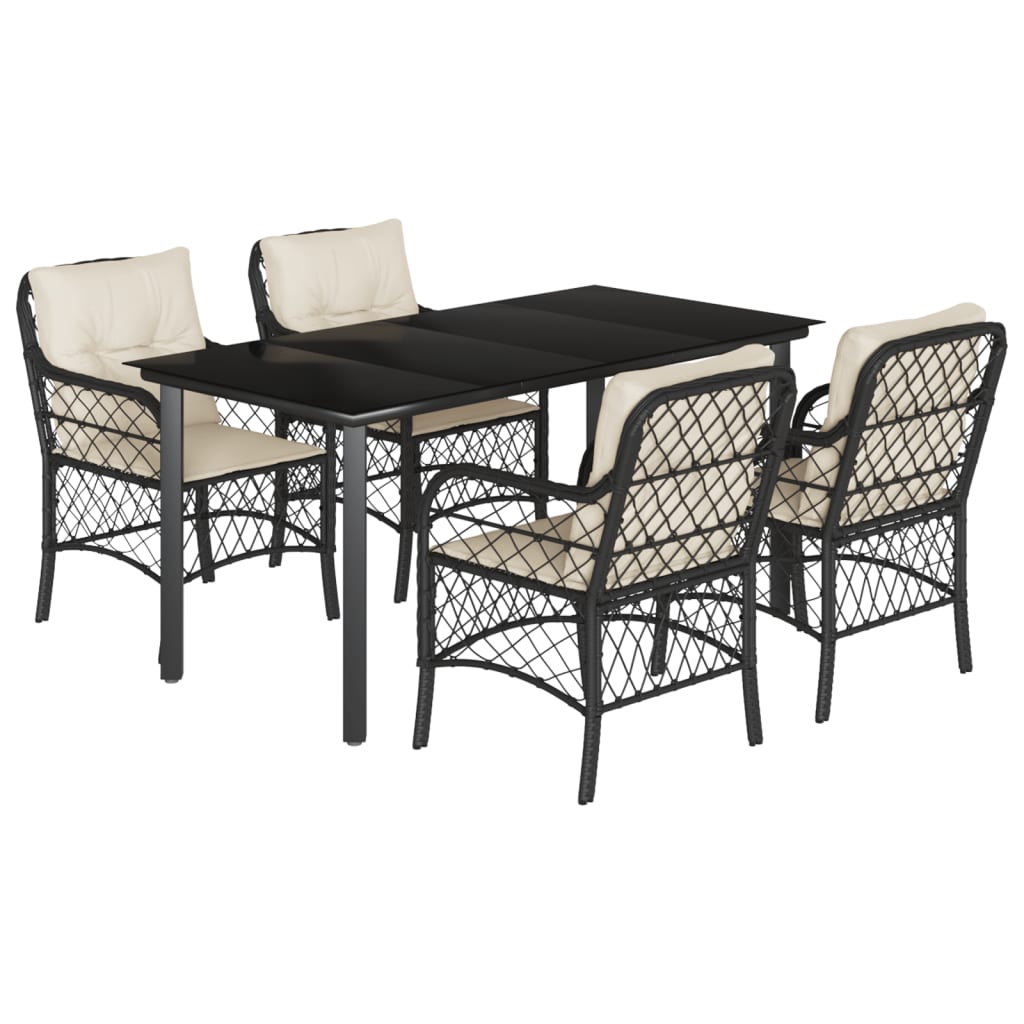 Set da Pranzo da Giardino 5 pz Nero con Cuscini in Polyrattan 3212092