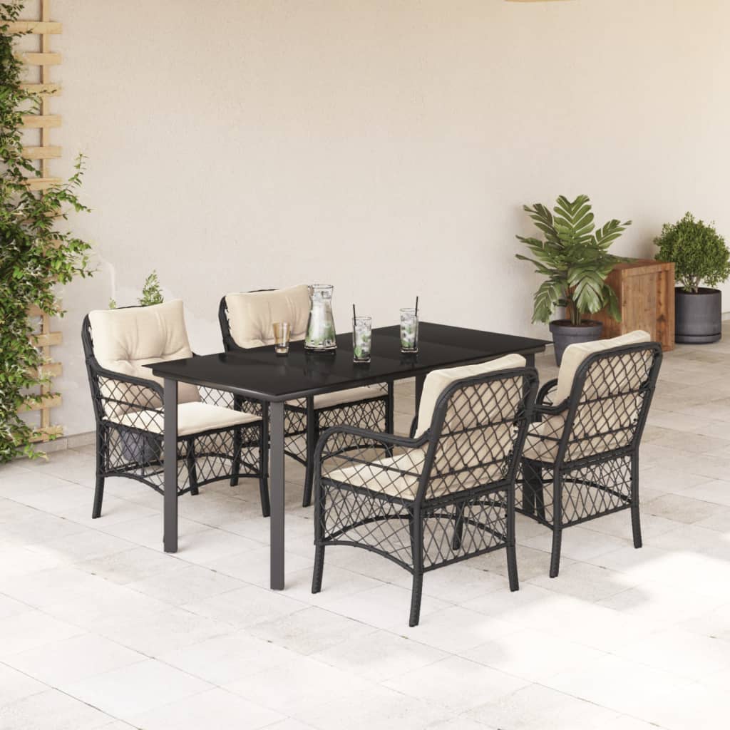 Set da Pranzo da Giardino 5 pz Nero con Cuscini in Polyrattan 3212092