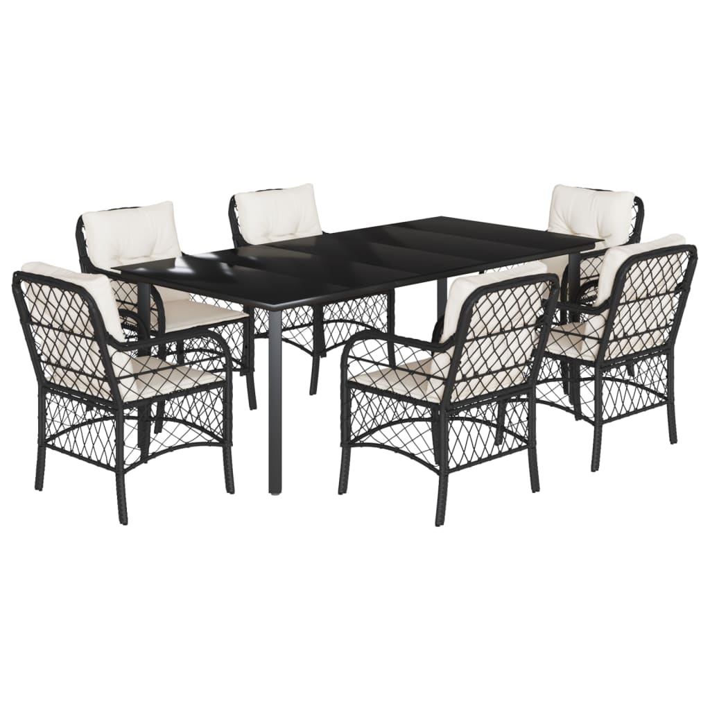 Set da Pranzo da Giardino 7 pz Nero con Cuscini in Polyrattan 3212094