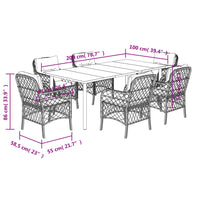 Set da Pranzo da Giardino 7 pz Nero con Cuscini in Polyrattan 3212094