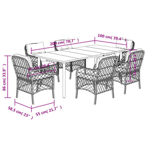 Set da Pranzo da Giardino 7 pz Nero con Cuscini in Polyrattan 3212094