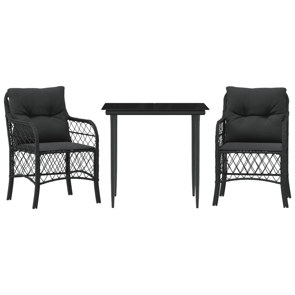 Set da Bistrò 3 pz con Cuscini Nero in Polyrattan 3212096