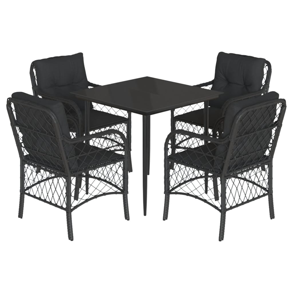 Set da Pranzo da Giardino 5 pz Nero con Cuscini in Polyrattan 3212097