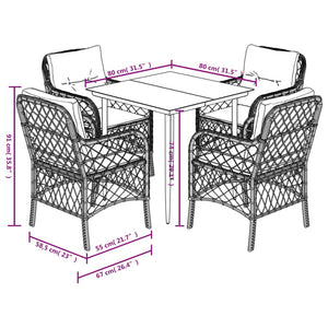 Set da Pranzo da Giardino 5 pz Nero con Cuscini in Polyrattan 3212097