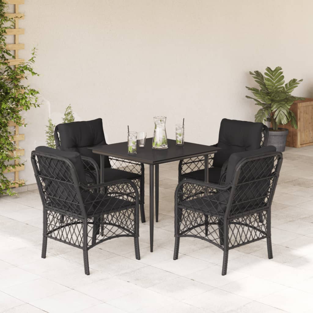 Set da Pranzo da Giardino 5 pz Nero con Cuscini in Polyrattan 3212097