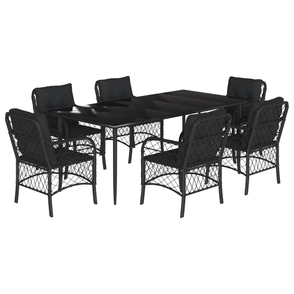 Set da Pranzo da Giardino 7 pz Nero con Cuscini in Polyrattan 3212101