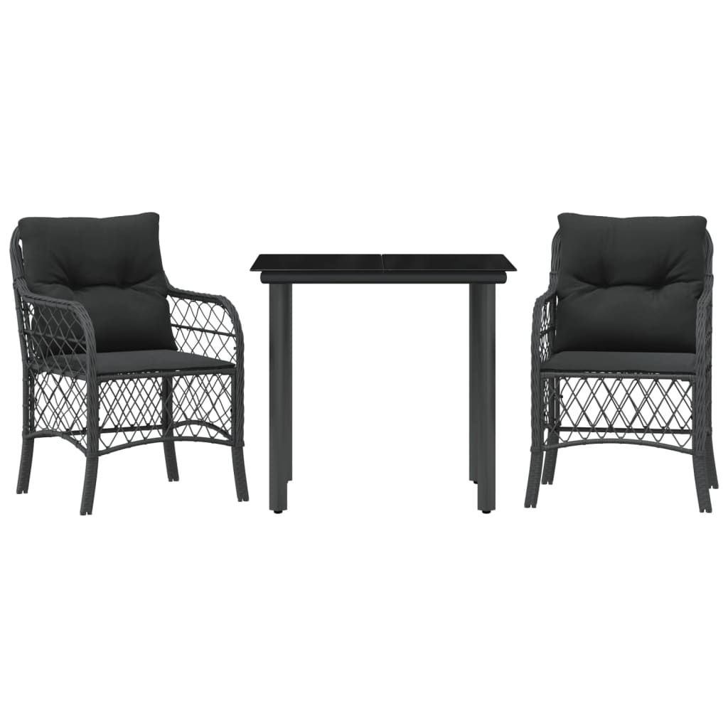 Set da Bistrò 3 pz con Cuscini Nero in Polyrattan 3212103