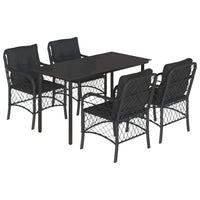 Set da Pranzo da Giardino 5 pz Nero con Cuscini in Polyrattan 3212105