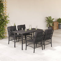 Set da Pranzo da Giardino 5 pz Nero con Cuscini in Polyrattan 3212105