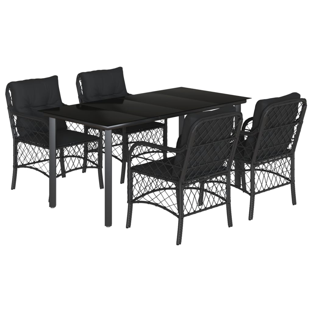 Set da Pranzo da Giardino 5 pz Nero con Cuscini in Polyrattancod mxl 111210