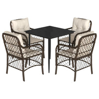 Set da Pranzo da Giardino 5pz con Cuscini in Polyrattan Marrone 3212111