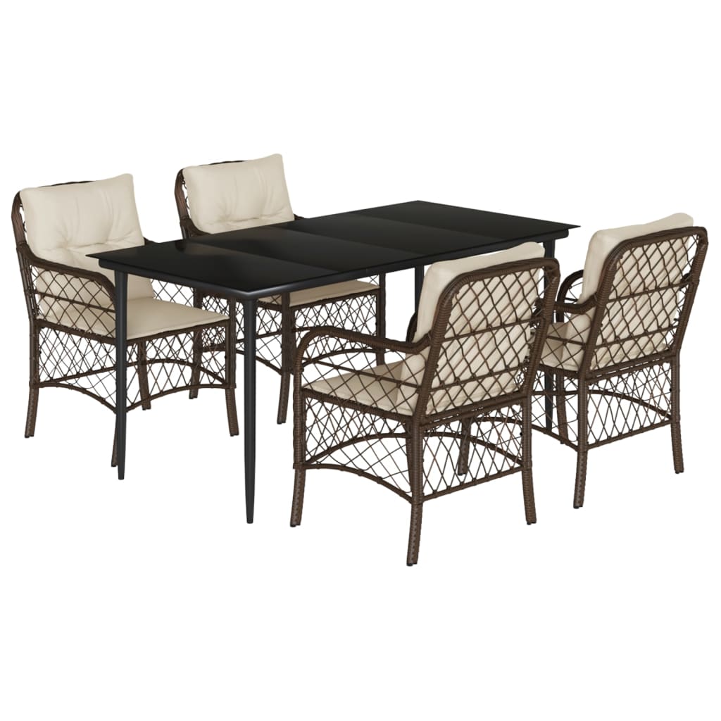 Set da Pranzo da Giardino 5pz con Cuscini in Polyrattan Marronecod mxl 88682