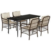 Set da Pranzo da Giardino 5pz con Cuscini in Polyrattan Marronecod mxl 88682