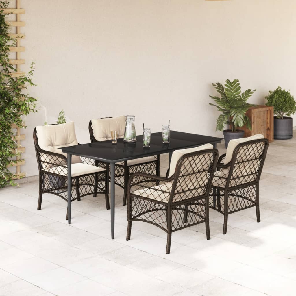 Set da Pranzo da Giardino 5pz con Cuscini in Polyrattan Marronecod mxl 88682