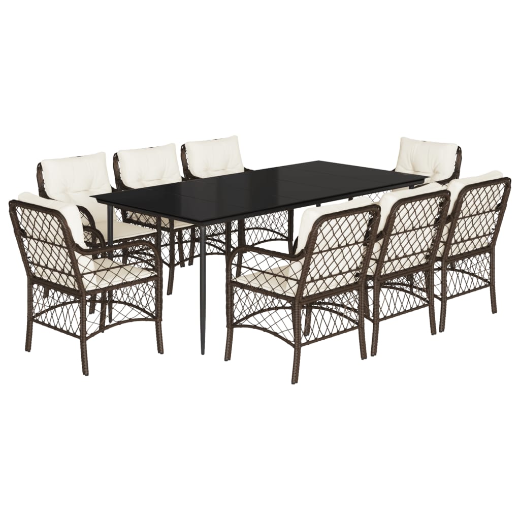 Set da Pranzo da Giardino 9pz con Cuscini Marrone in Polyrattan 3212116