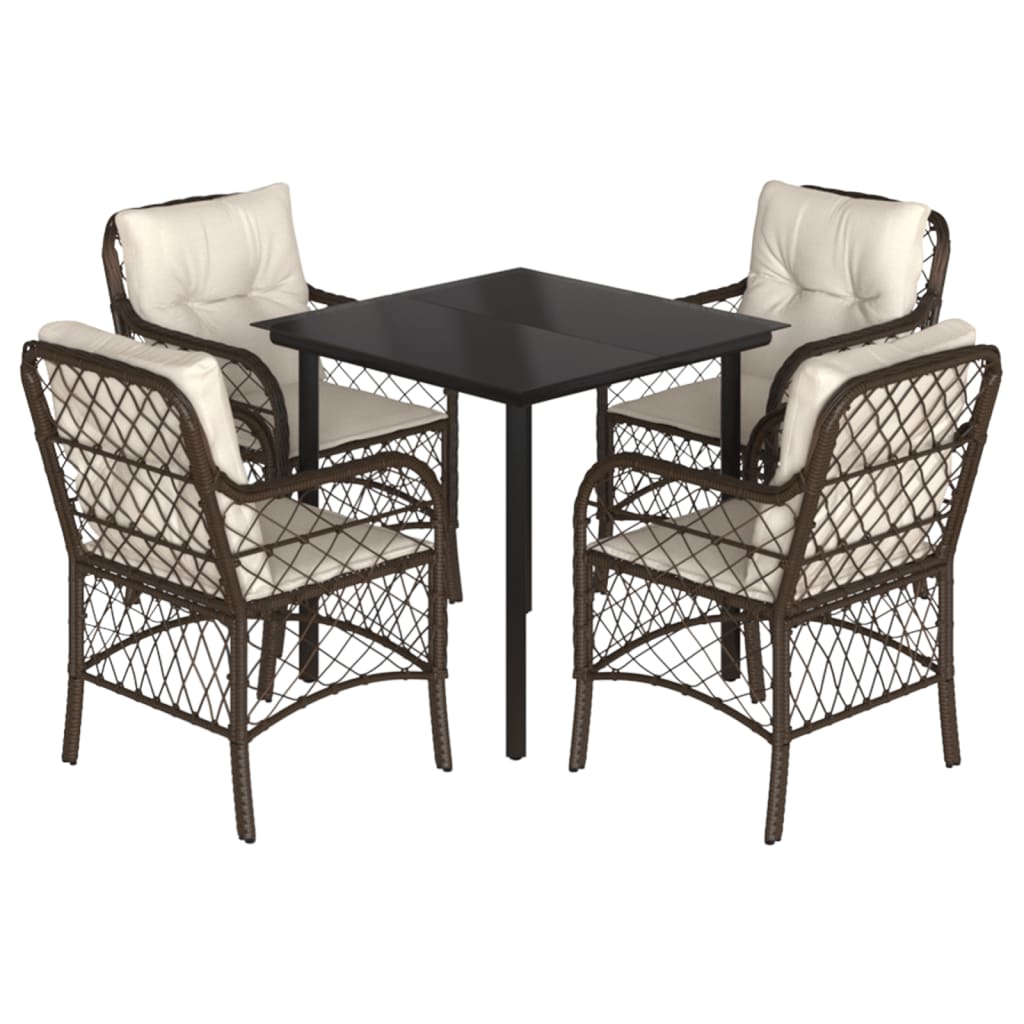 Set da Pranzo da Giardino 5pz con Cuscini in Polyrattan Marrone 3212118