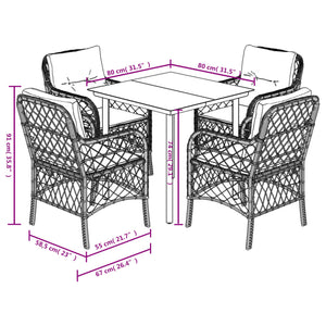 Set da Pranzo da Giardino 5pz con Cuscini in Polyrattan Marrone 3212118