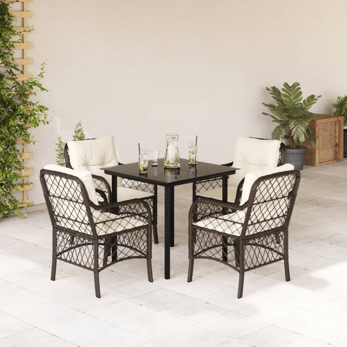 Set da Pranzo da Giardino 5pz con Cuscini in Polyrattan Marrone 3212118