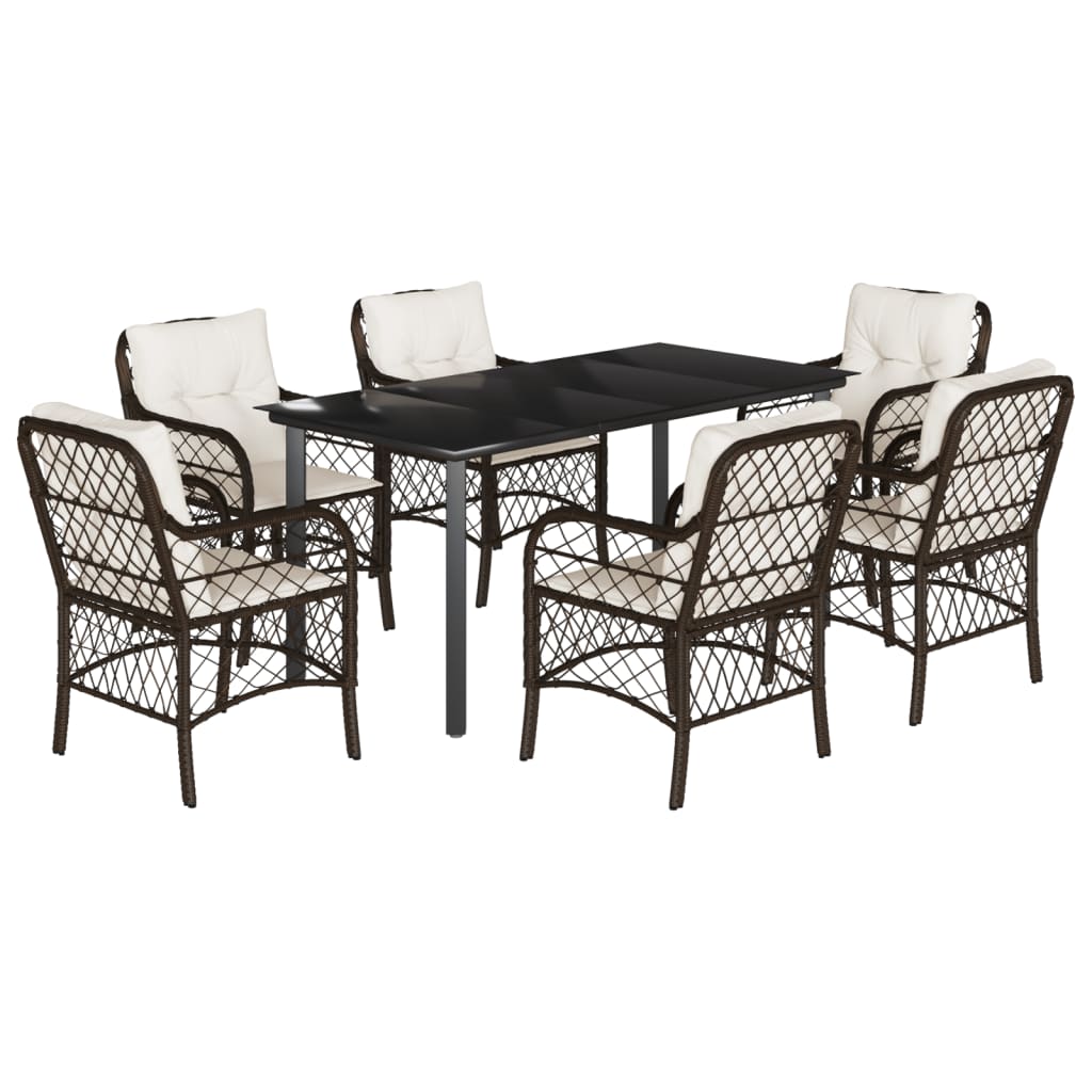 Set da Pranzo da Giardino 7pz con Cuscini in Polyrattan Marrone 3212121