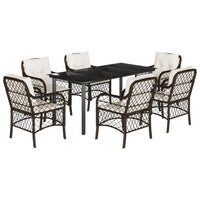 Set da Pranzo da Giardino 7pz con Cuscini in Polyrattan Marrone 3212121