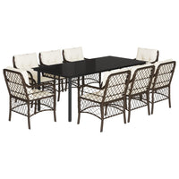 Set da Pranzo da Giardino 9pz con Cuscini Marrone in Polyrattan 3212123